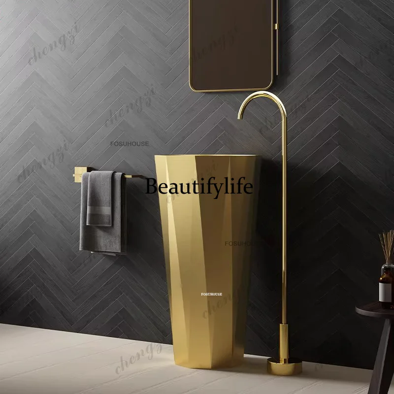 Nordic Stainless Steel Bathroom Sinks Hotel Floor-standing Washbasin Home Bathroom Accessories Japanese Irregular Pedestal Basin