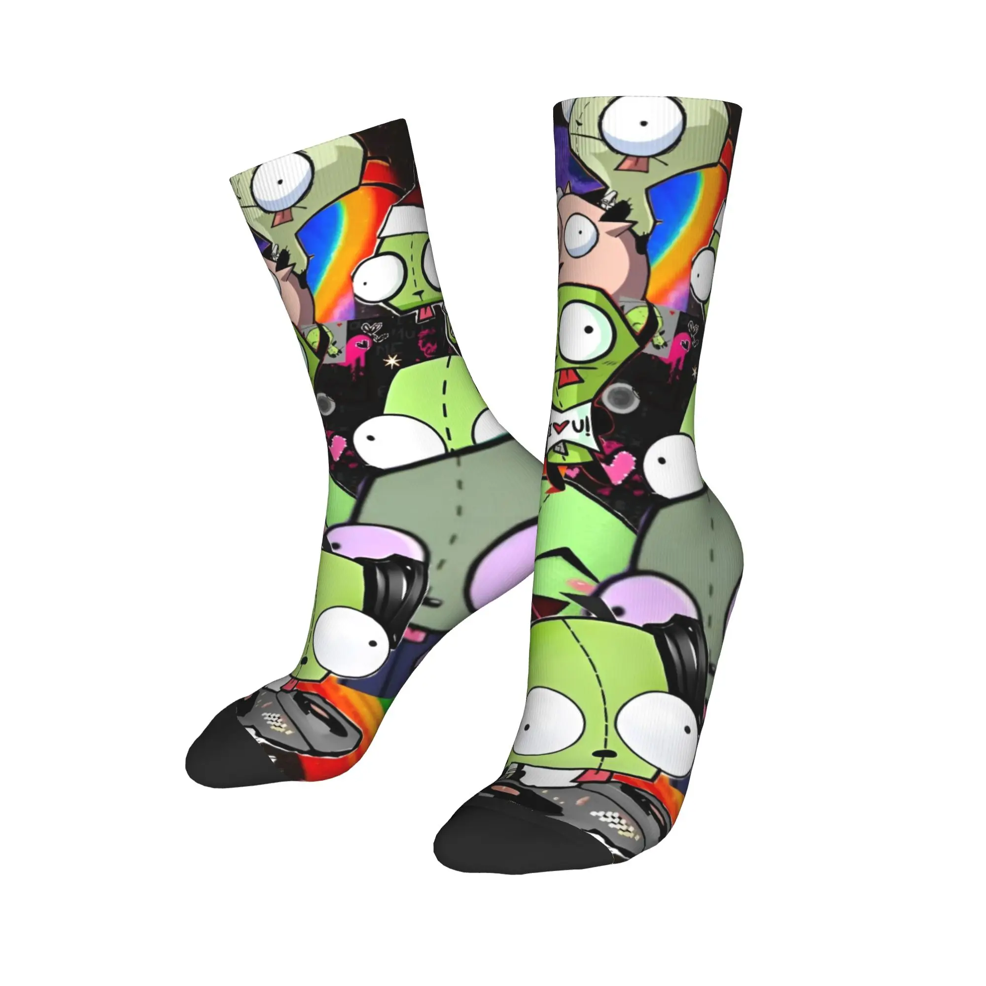 Harajuku Invader Zim Gir Dib Robot Football Socks  Polyester Middle Tube Socks for Unisex Sweat Absorbing