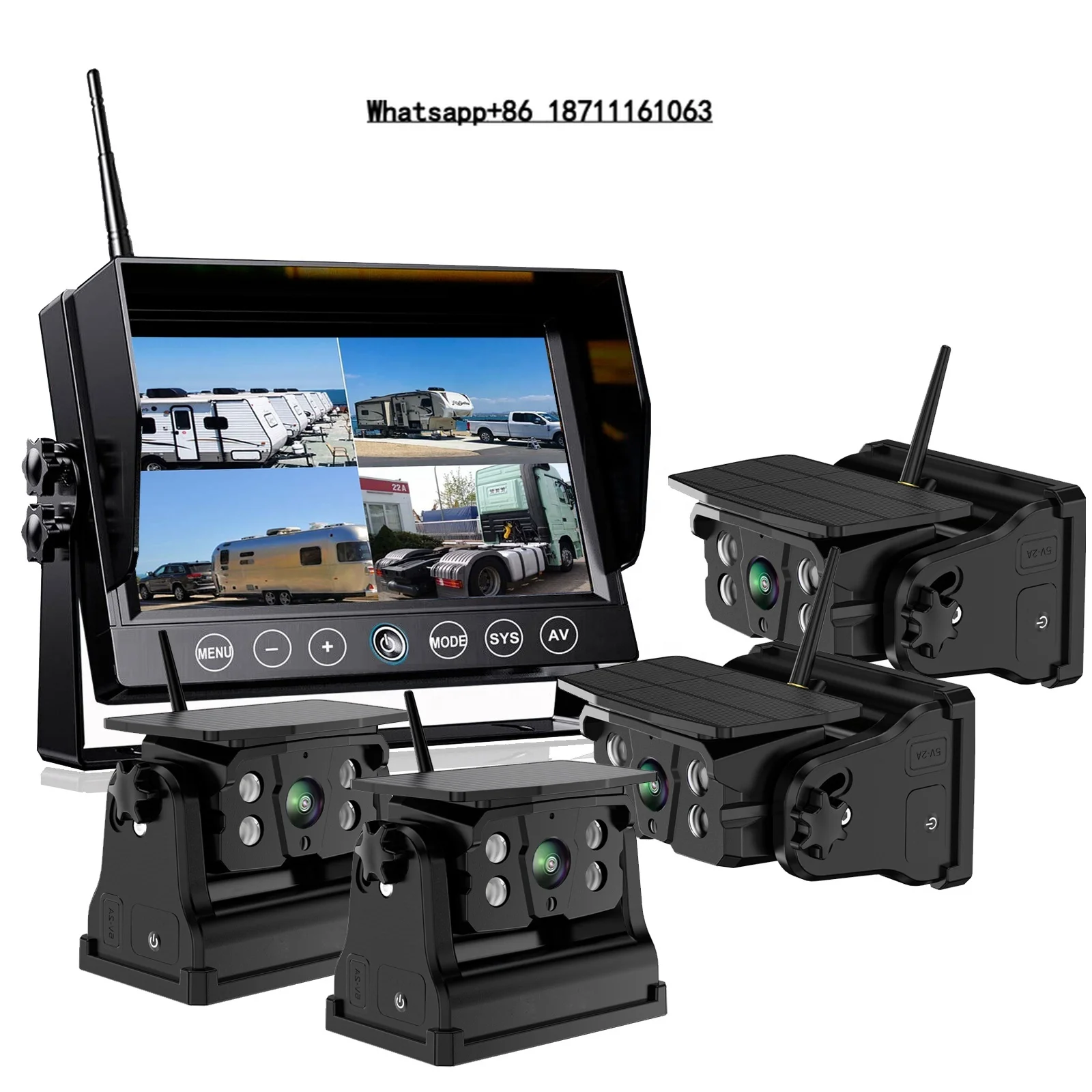 

IPoster 7" QUAD DVR 4x Wireless Rechargeable Battery Solar Magnetic Reversing Cameras