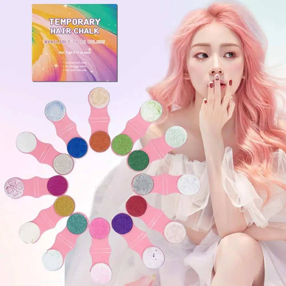 Pink Blue DIY Holiday Party Hairstyles Chalk Multi-color Temporary Hair Chalk Applicator Set Bright Shiny Disposable Hair Powder