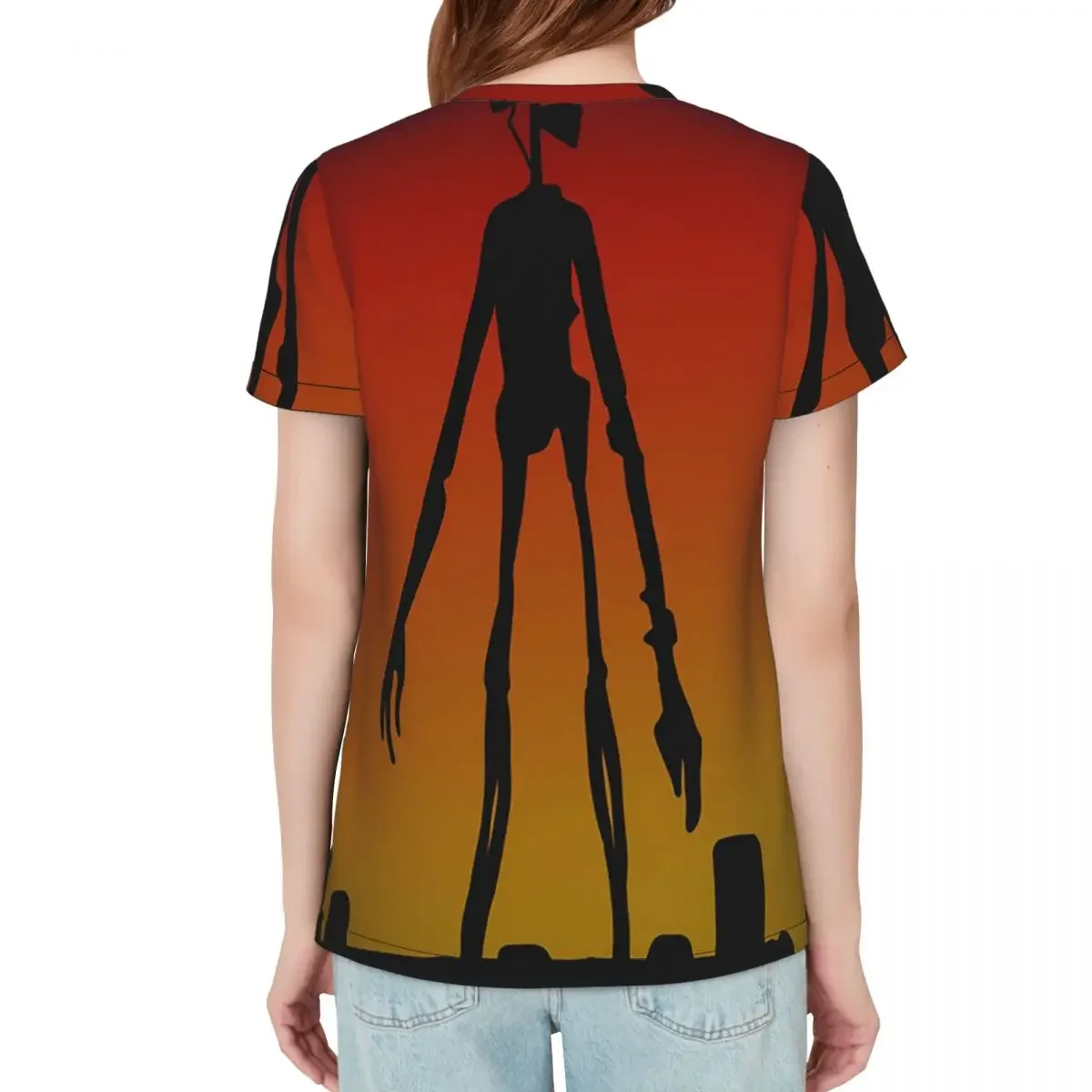 Cartoon Horror Creepypasta Siren Head T-Shirt Women Short Sleeve T Shirts Crew Neck Streetwear Cotton Summer Tees Streetwear