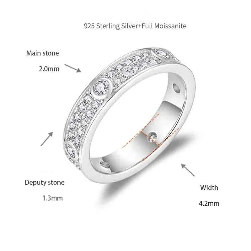 Apaison Ewigkeitsringe aus 925er-Sterlingsilber mit vollem Moissanit für Damen, Abschlussball, Party, Schmuck