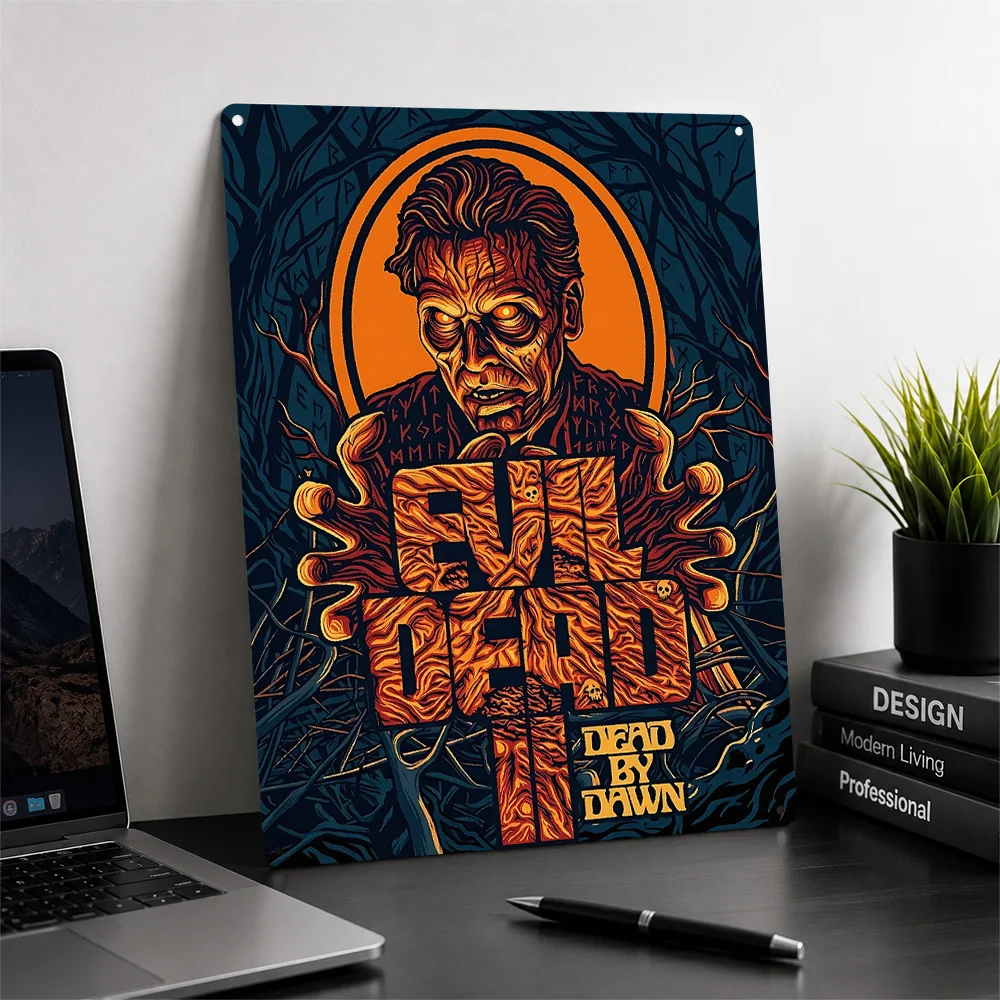 Evil Dead 2 Personalized 3D Textured Metal Poster Wall Art Tinplate Sign for Living Room Decoration Man Bedroom Stuff Wand Deko