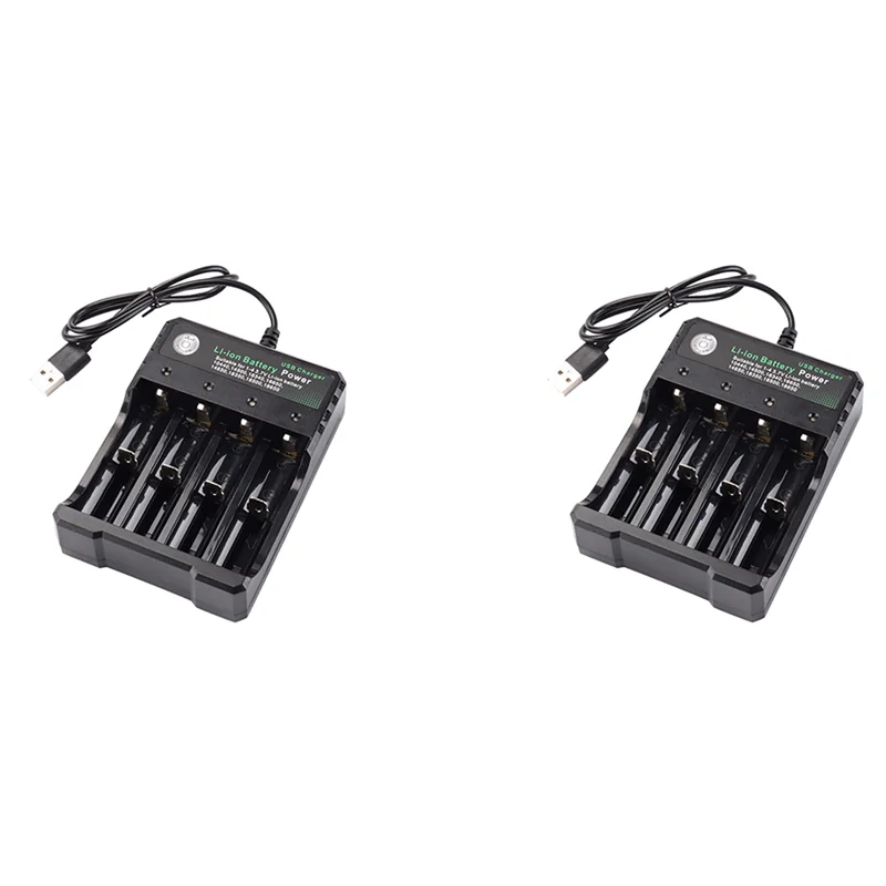

【USB-C Cable】2X 18650 Lithium Battery Charger 4 Slot 3.7V Smart USB Charging Stand 14500 Bright Flashlight Charger