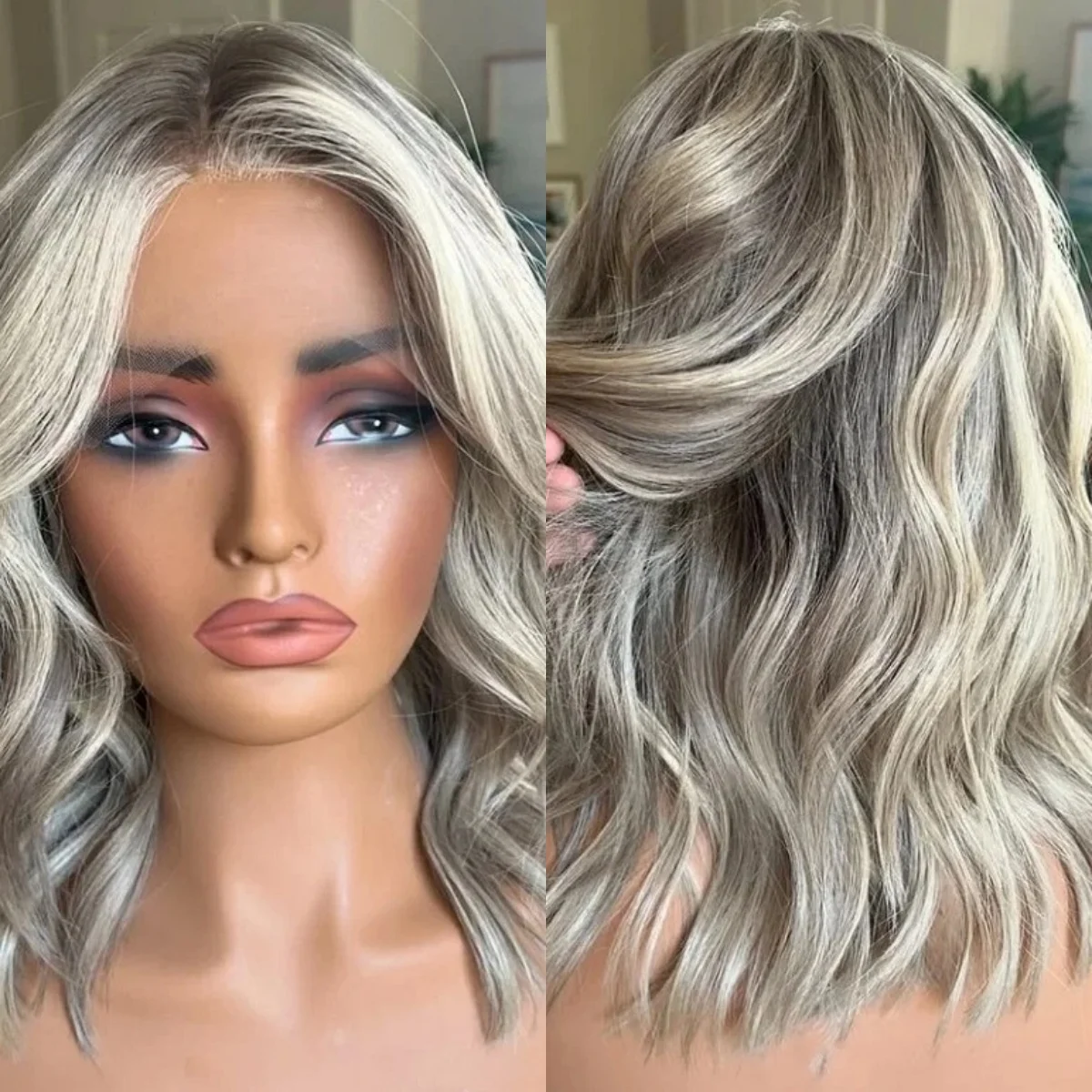 

Модные синтетические парики с объемной волной на плечах, парик Omber Platinum Blonde, высокое качество 13*4HD, прозрачный парик с кружевным верхом