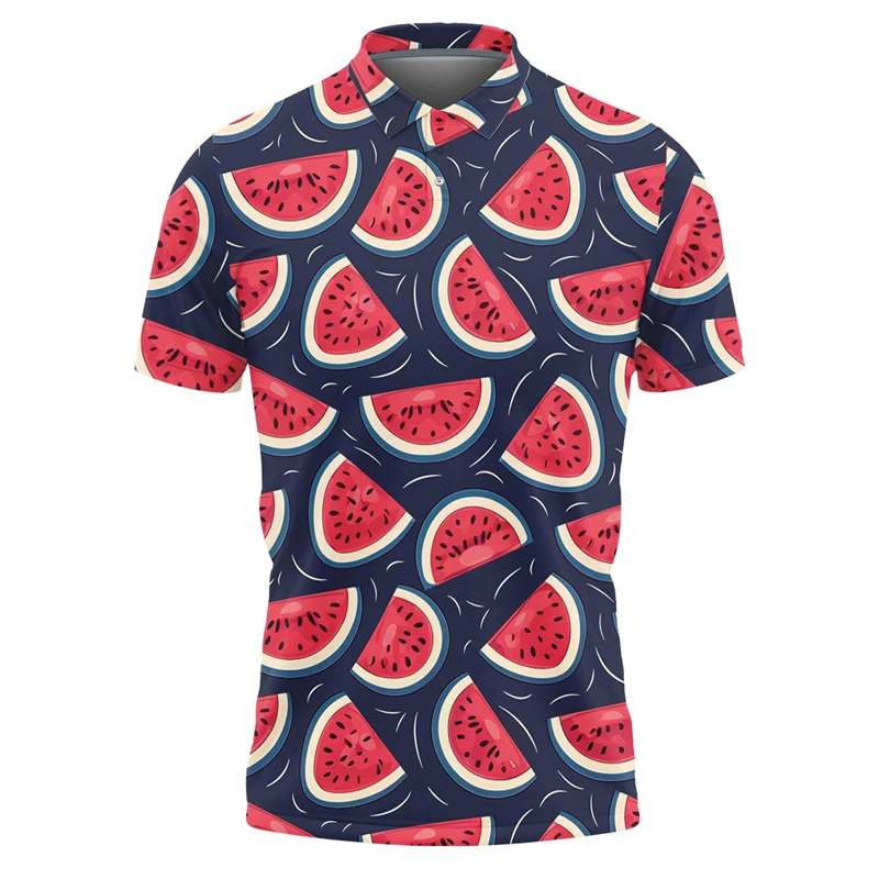 

Summer Golf Polo Shirt For Men Clothes 3D watermelon pattern printing POLO Shirt Short Sleeve Tee new in tops & tees Unisex polo