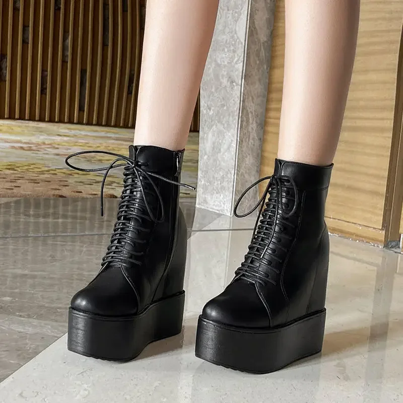 Fujin 12cm PU Women New Microfiber Wedge Warm Winter Ankle Knee High Boot Ethnic Platform Plush Autumn Hidden Heel Spring Shoes