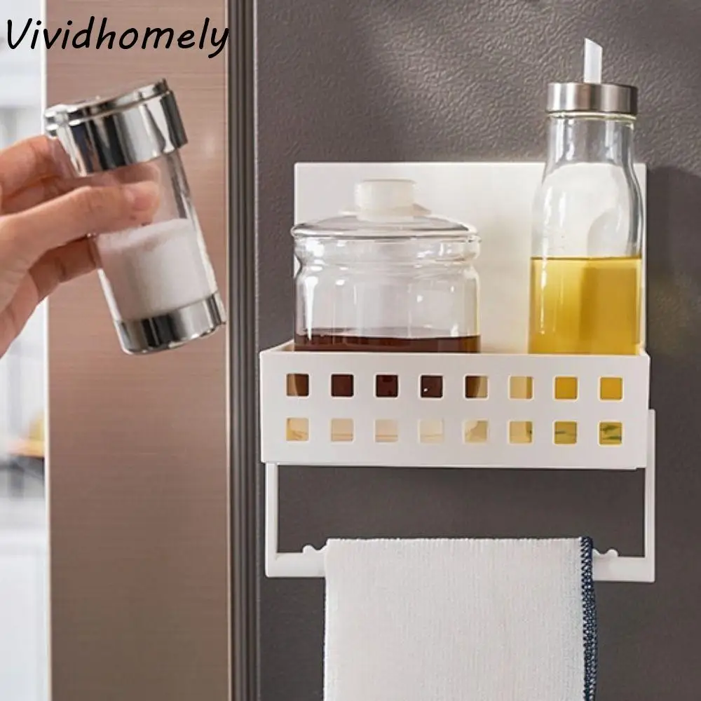 

Магнитный кухонный органайзер, полка для хранения специй, стойка для холодильника, подвесная полка-органайзер, пластиковая белая корзина для хранения в помещении