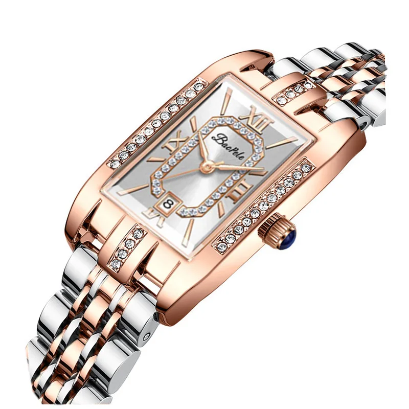 Original Luxury Brands Women Watch Rectangular Diamond Steel Waterproof Hand Clock Girl Fashion Style Elegant Female Wristwatch