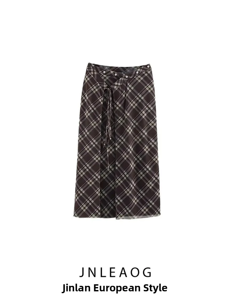 Faionable Straight id Silk Me Rok JNLEAOG Dames Sle Herfst Nieuwe collectie Franse Sle Busin Polyester Gebreid A-...
