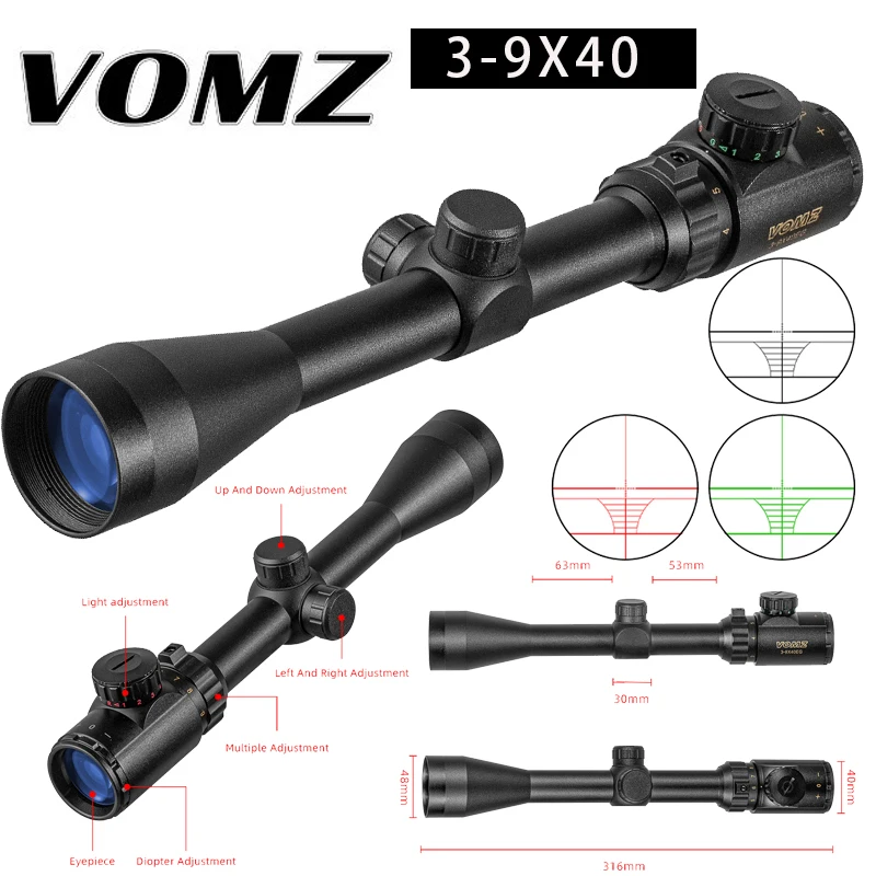 

VOMZ 3-9x40 EG Riflescope tactics Hunting Red green lights Scope Outdoor Reticle Sight Optics Sniper Tactical Air Gun for Weapo