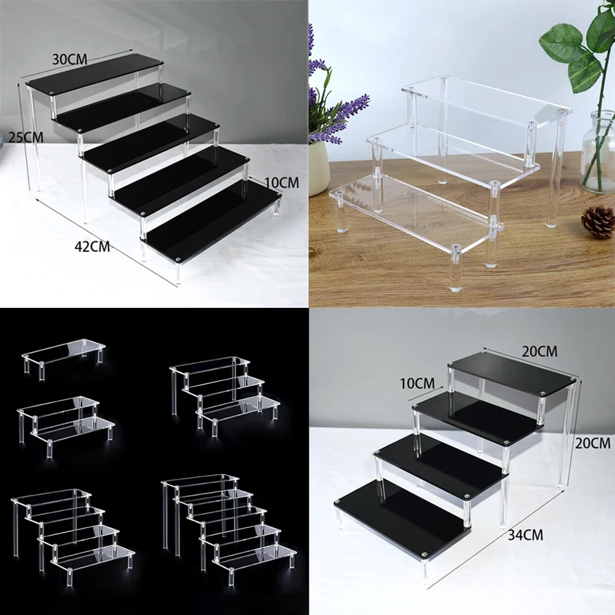 

Black Acrylic Display Stand Transparent Funko POP Figures Storage Shelf Dessert Display Stand Perfume And Jewelry Holder