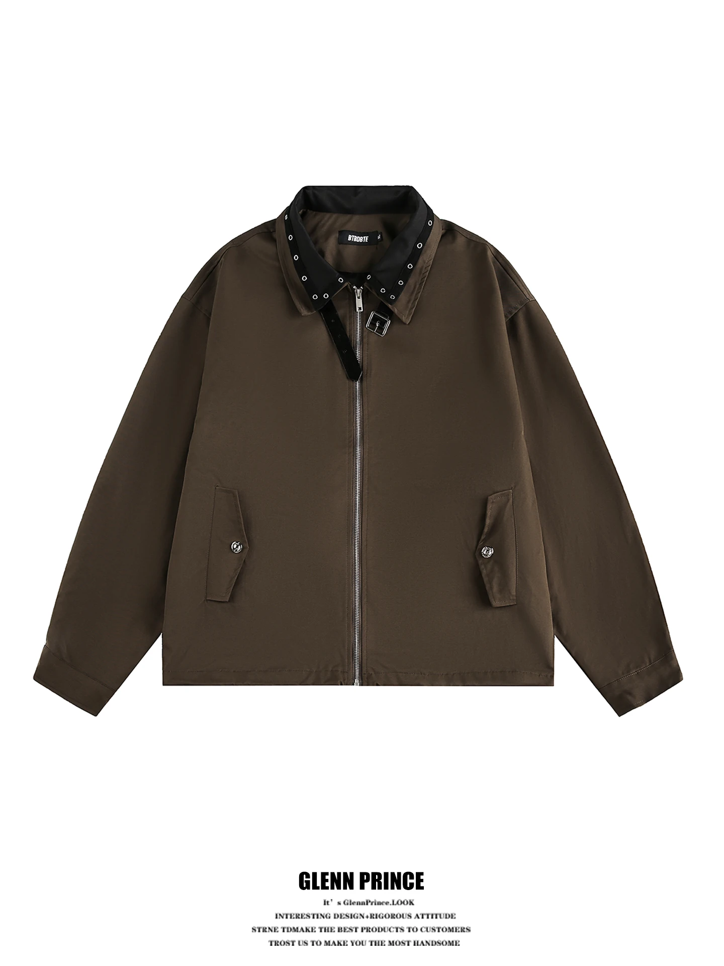 

American Retro Patchwork Double Layer Collar Workwear Jaet Men's Trendy Autumn Haome Design Zipper Coat Loose Fit Youth ...