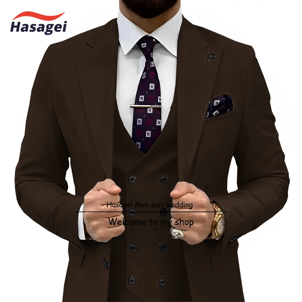 Rose Red Classic Men's Suit Wedding Tuxedo Men Suit 3 piece Jacket Pants Vest Double Breasted Vest Custom size blazer