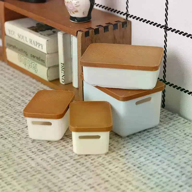 4 pçs mini caixa de armazenamento com capa 1/12 casa de bonecas em miniatura caixa de armazenamento de alimentos modelo casa de boneca acessórios brinquedo