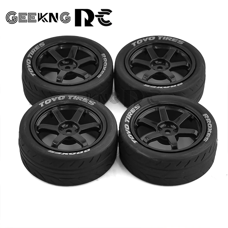 4pcs 68mm Rubber Tire Wheel Tyre 12mm Hex for Tamiya TT01 TT01E TT02 TT02B TA06 XV01 XV02 PTG-2 1/10 RC Racing Car Upgrade Parts