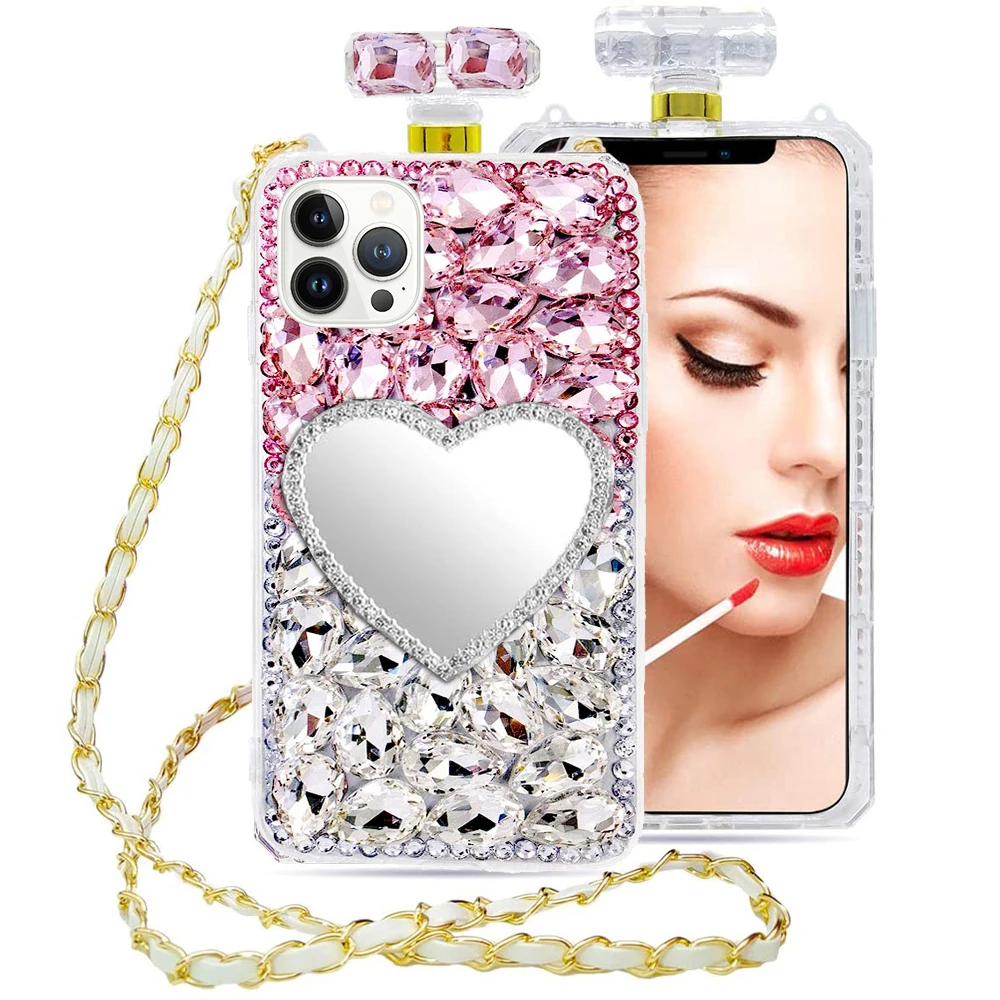 

Luxury Diamond Coque Capa for iPhone 15 14 13 12 11 Pro Max X XS MAX XR with Leather Long Lanyard