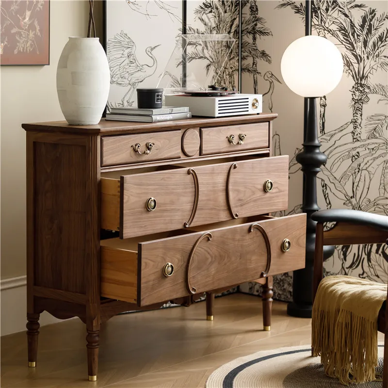 French retro style North American black walnut bedroom chest of drawers Bedside locker Middle antique side cabinet