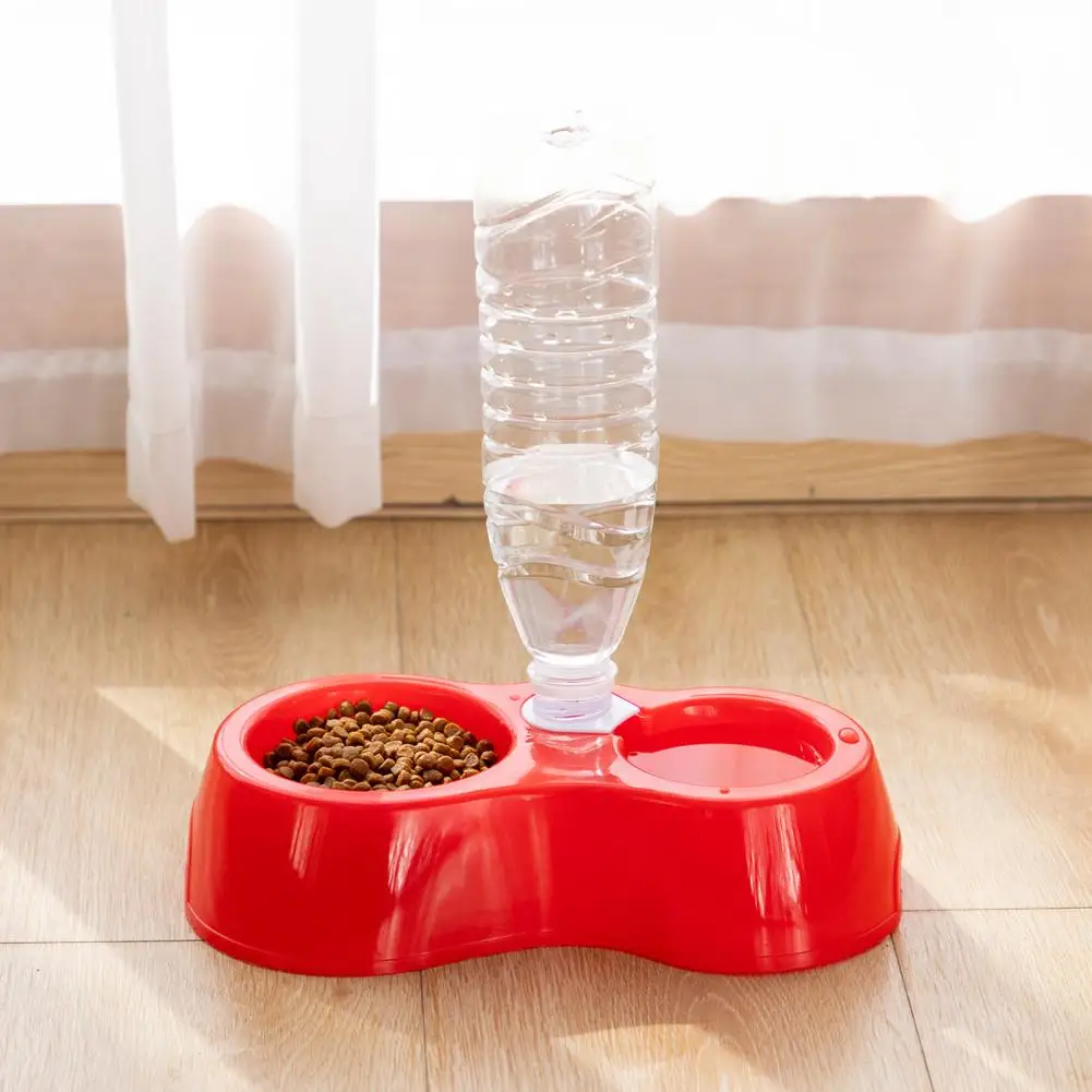 Pet Food Feeder Feeding Dish Double Pet Bowls Red Color Leak-proof  Eco-friendly Pet Automatic Drinking Water Feeder