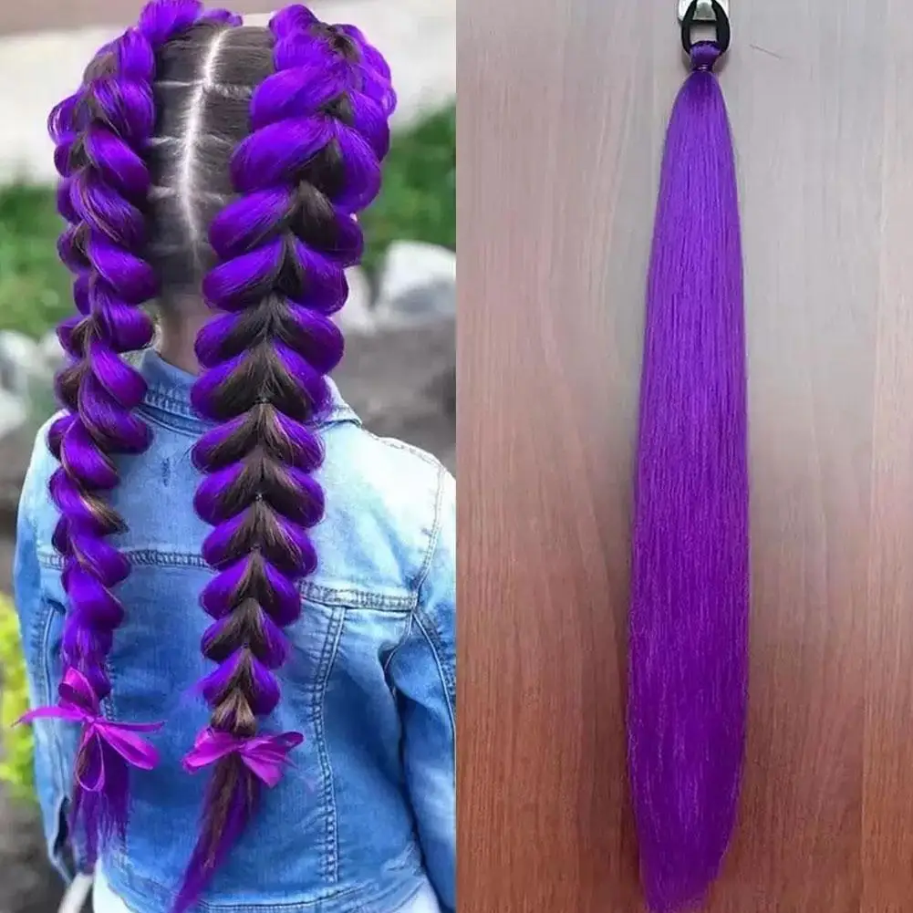 Syntetyczny prosty kucyk z gumką do włosów, kolorowe warkocze, doczepiane włosy, akcesoria do włosów dla kobiet.