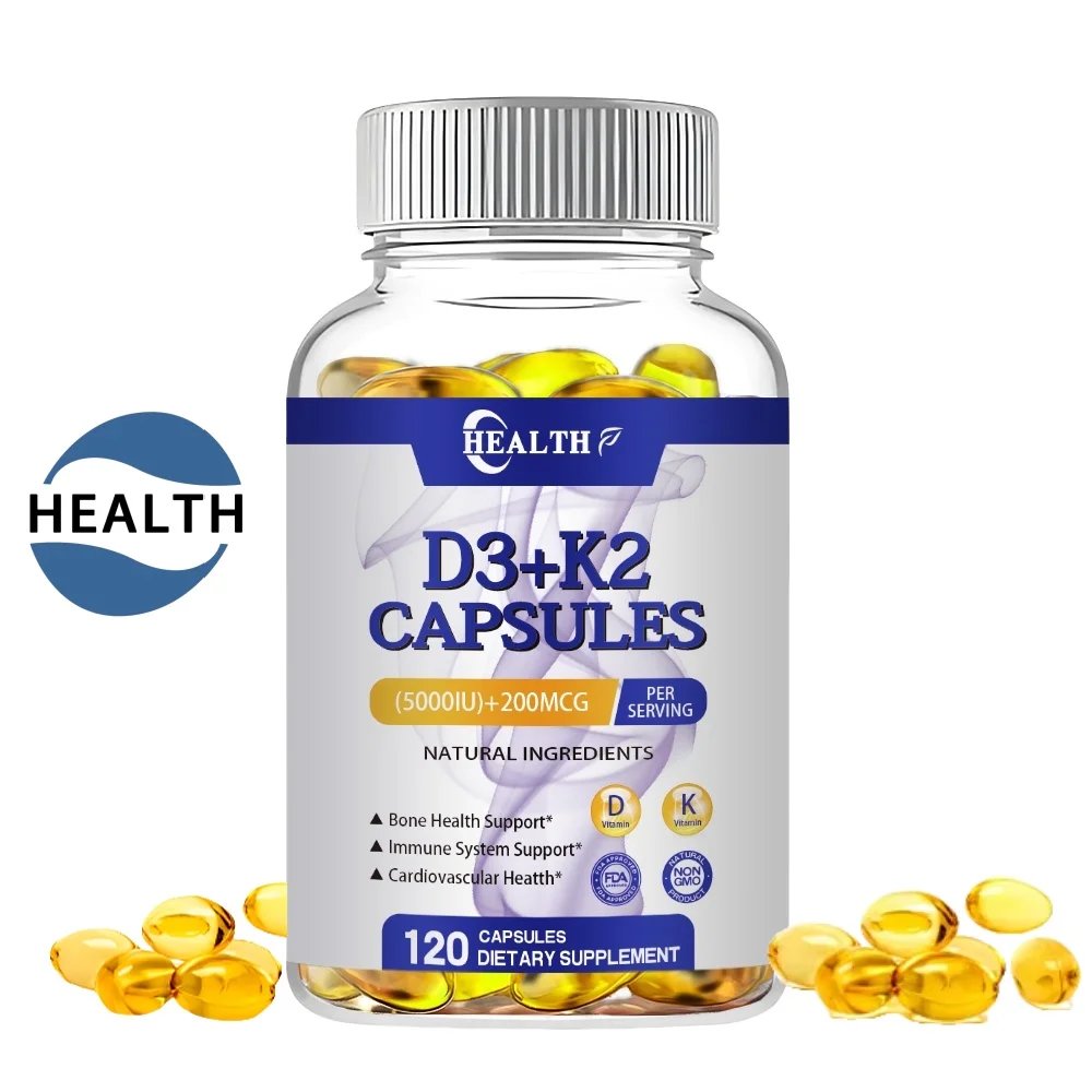 HEALTH Vitamin D3 K2 5000 IU 200 MCG Capsules NonGMO Vegan Nutural Glutenfree