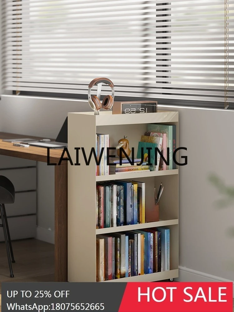 RWJ Student Small Bookcase Iron Mobile Bookshelf Corner Narrow Shelf