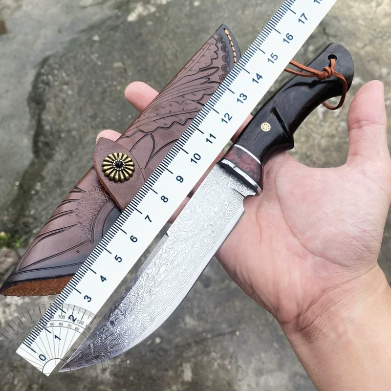 

Damascus steel outdoor portable high hardness hand-forged sharp-handled meat knife