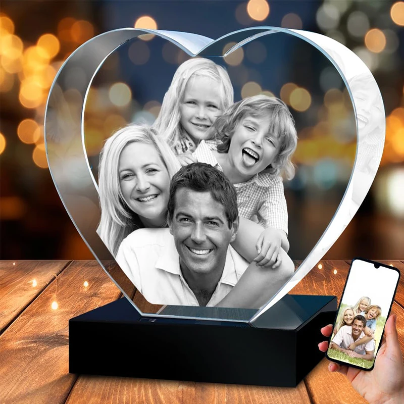 3D Crystal Photo Heart – 3D Engraved Photo Crystal Birthday Gifts – Personalized 3D Crystal Photo Heart Gift