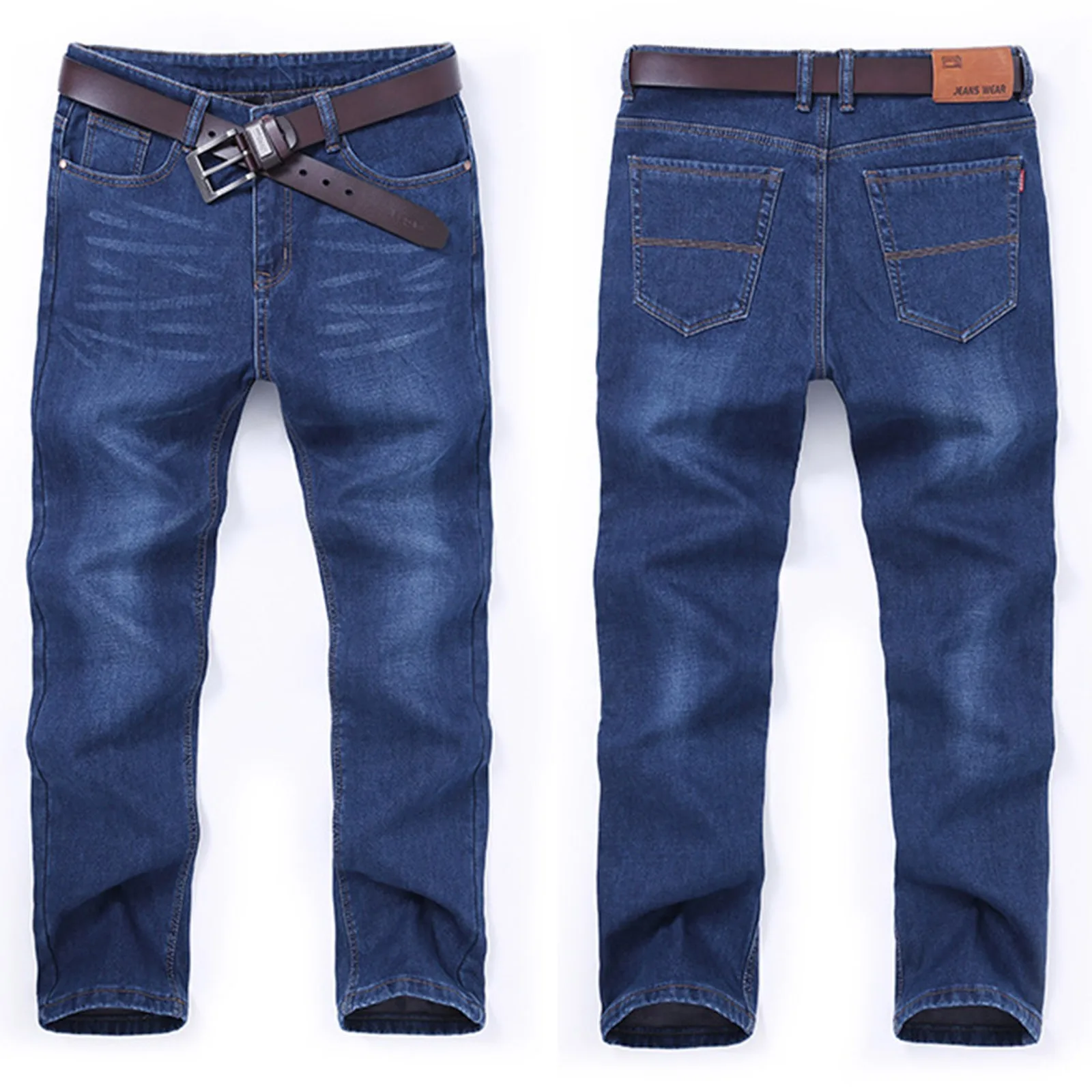 Men Warm Jeans 2024 Autumn Winter New Fashion Casual High Quality Fleece Elastic Straight Thick Trousers Jeans Plus Size