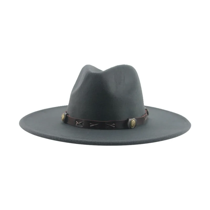 Top Hat Wide Brim Belt Cross-border Retro Felt Cap Western Denim Woolen Fedora Hat Tibetan Cowboy Hat Large Flat Eaves Cap