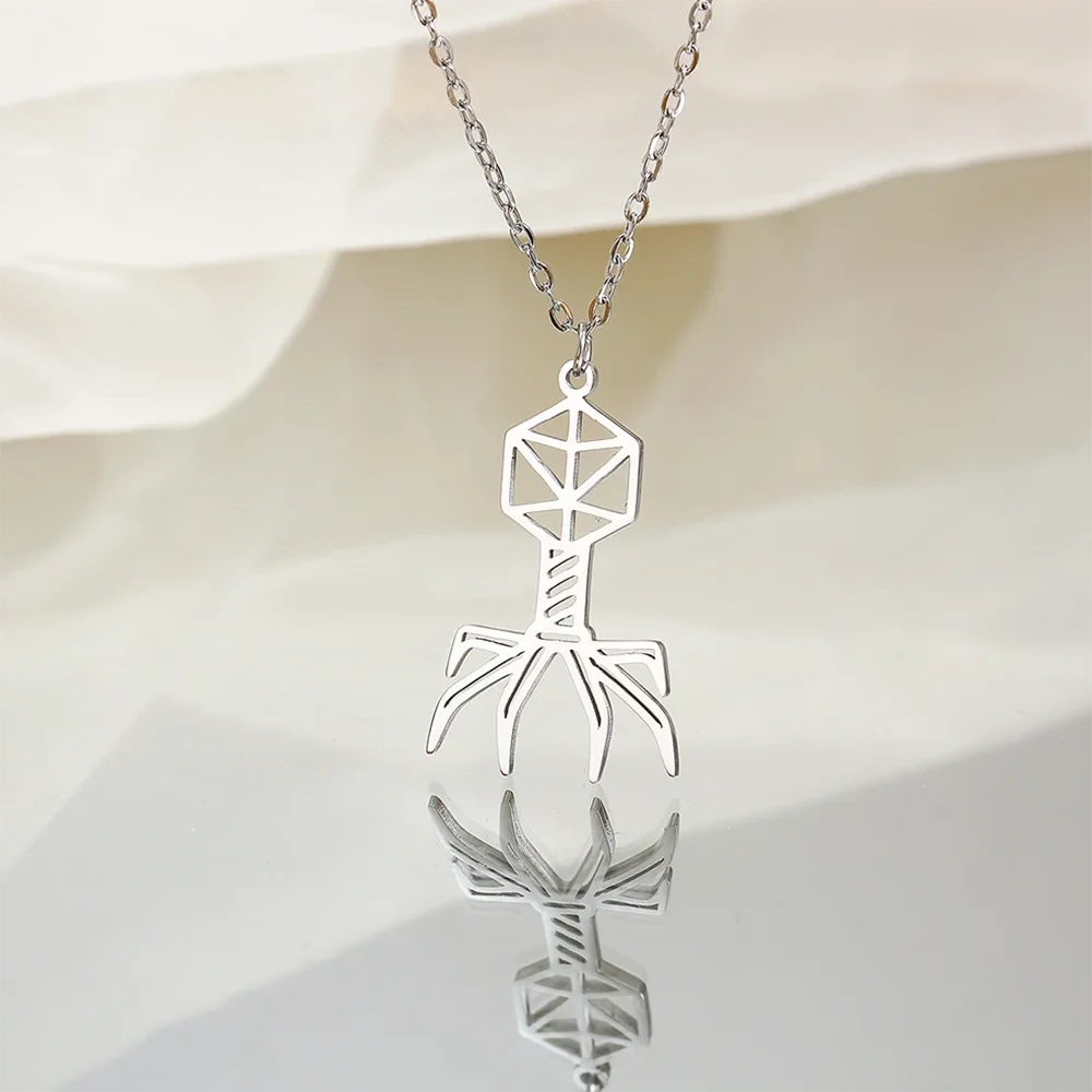 Phage Bacteriophage Biology Jewelry Pendant Necklace Science Teacher Gift In Stainless Steel