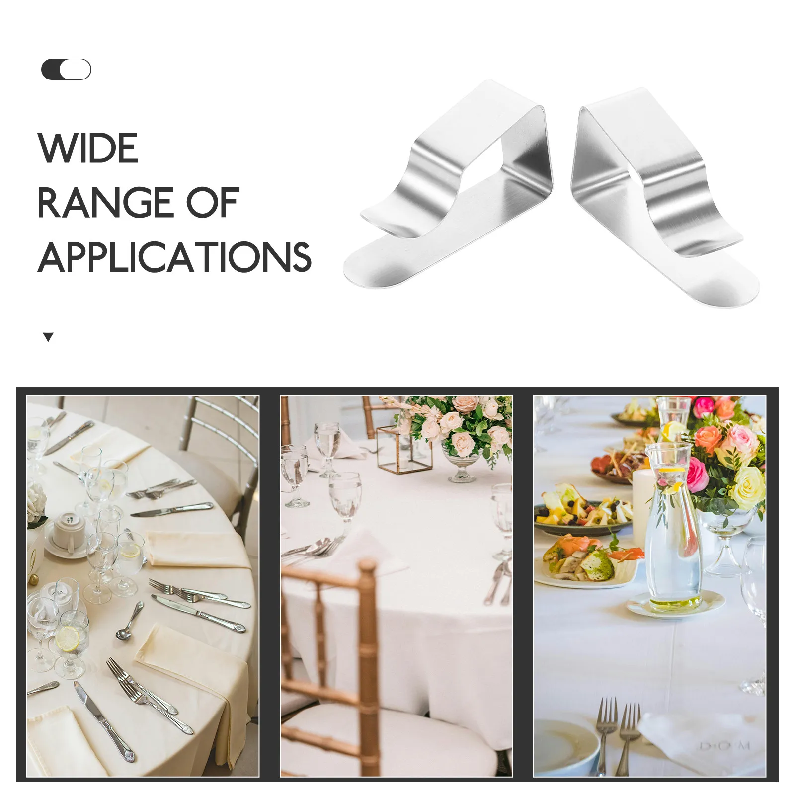 8Pcs Trapezoid Tablecloth Clips Stainless Steel One-Piece Secure Grip Table Skirt Retainers for Indoor Outdoor Dining Tables