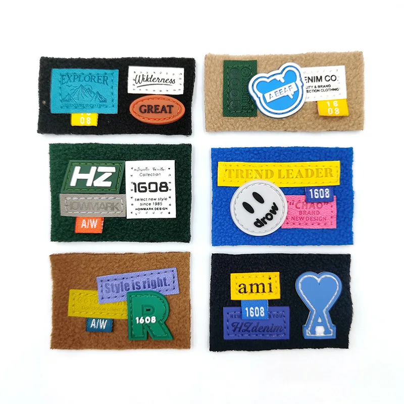 Mix 6pcs Flocking label patches 3D premium leather Cloth Patch Sew on Embroidery Patches Applique Clothing Cartoon DIY Garment