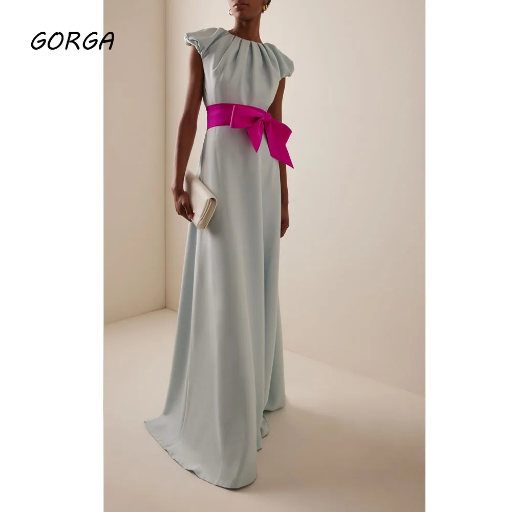 

GORGA Customized Baby Blue Floor-Length Crepe Evening Dress O-Neck Prom Dress 2025 Cap Sleeves A-Line Party Dress