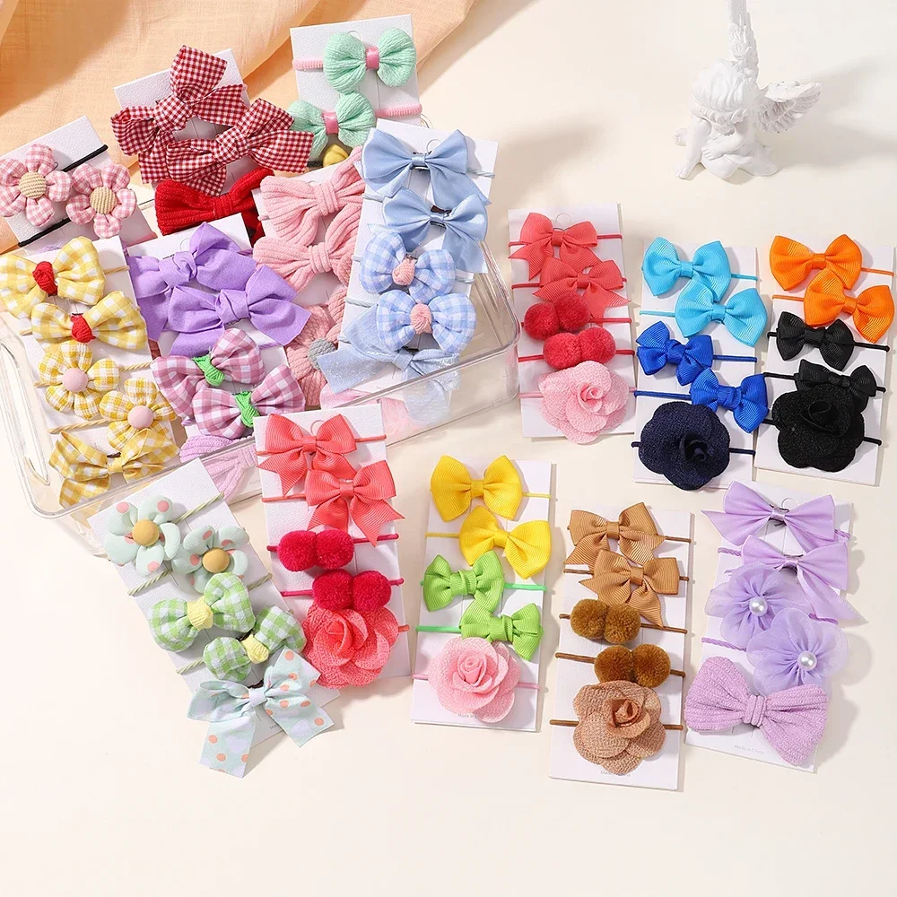 Big Bow Flower Elastic Hairbands para crianças, doce cabelo laços, moda Headbands, elástico para o bebê menina, acessórios, 10pcs por conjunto