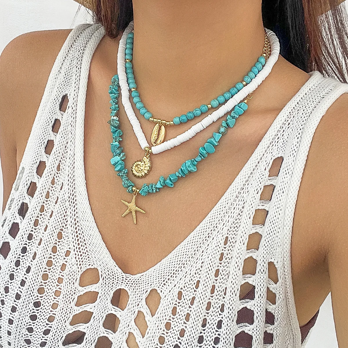 Bohemia Multicolour Bead Shell Necklace for Women Fashion Summer Adjustable Geometric Jewelry Accessories Holiday Beach Gift