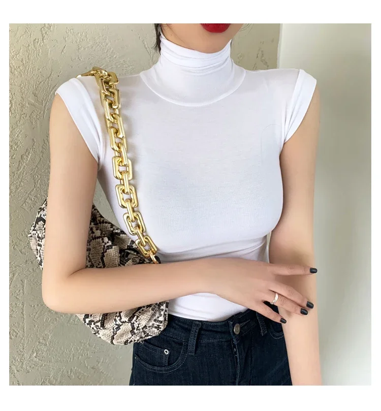 2026 Frühling Sommer Ärmelloses Rollkragen-T-Shirt für Damen Trendiges Vielseitiges Layering-Oberteil Stylisches Slim-Fit Basic-Unterhemd für Frauen – Detail 6