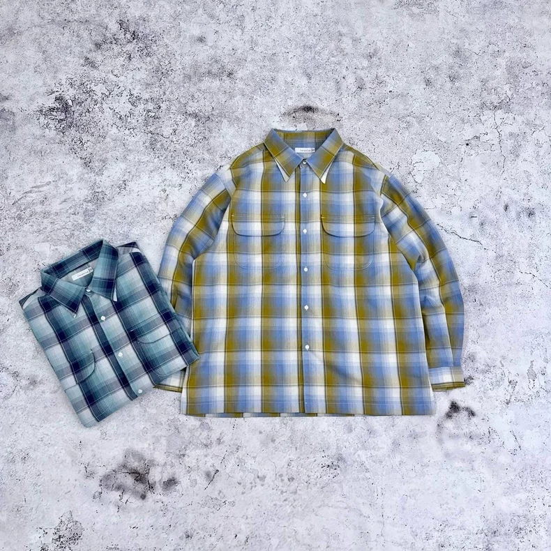 

Vintage Large Plaid Day Single Regular Collar Pique Sunscreen Breathable Plaid Shirt