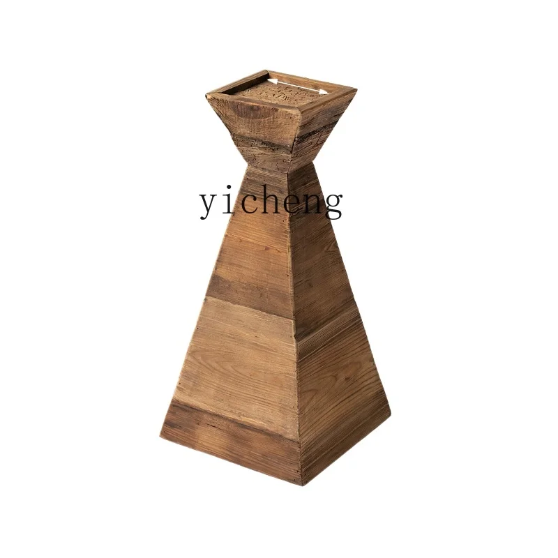 Tqh Old Pine Floor Candlestick Heavy Industry Vintage Pastoral Style Combination Solid Wood Candle Holder Table