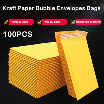 100pcs/lot Kraft paper bubble envelopes bags mailers padded shipping envelope with bubble mailing bag various sizes yellow