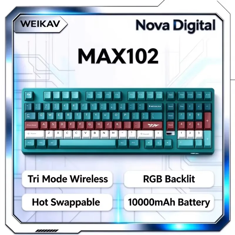 WEIKAV MAX102 Aluminum Mechanical Keyboard Tri Mode Wireless Hot Swappable RGB 10000mAh Battery For PC Laptop Mac Office