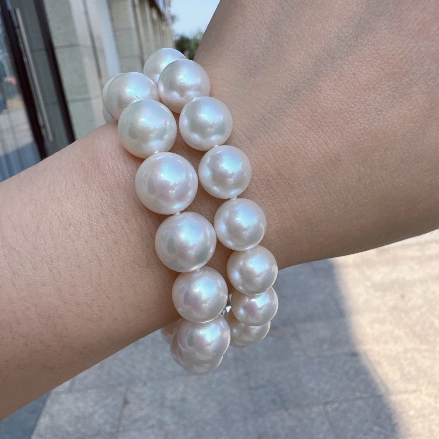 

1 piece - Natural Pearl Length 17-18cm Japanese Round Pearl Bracelet 925s/AAAA10-11mm * 11-12mm