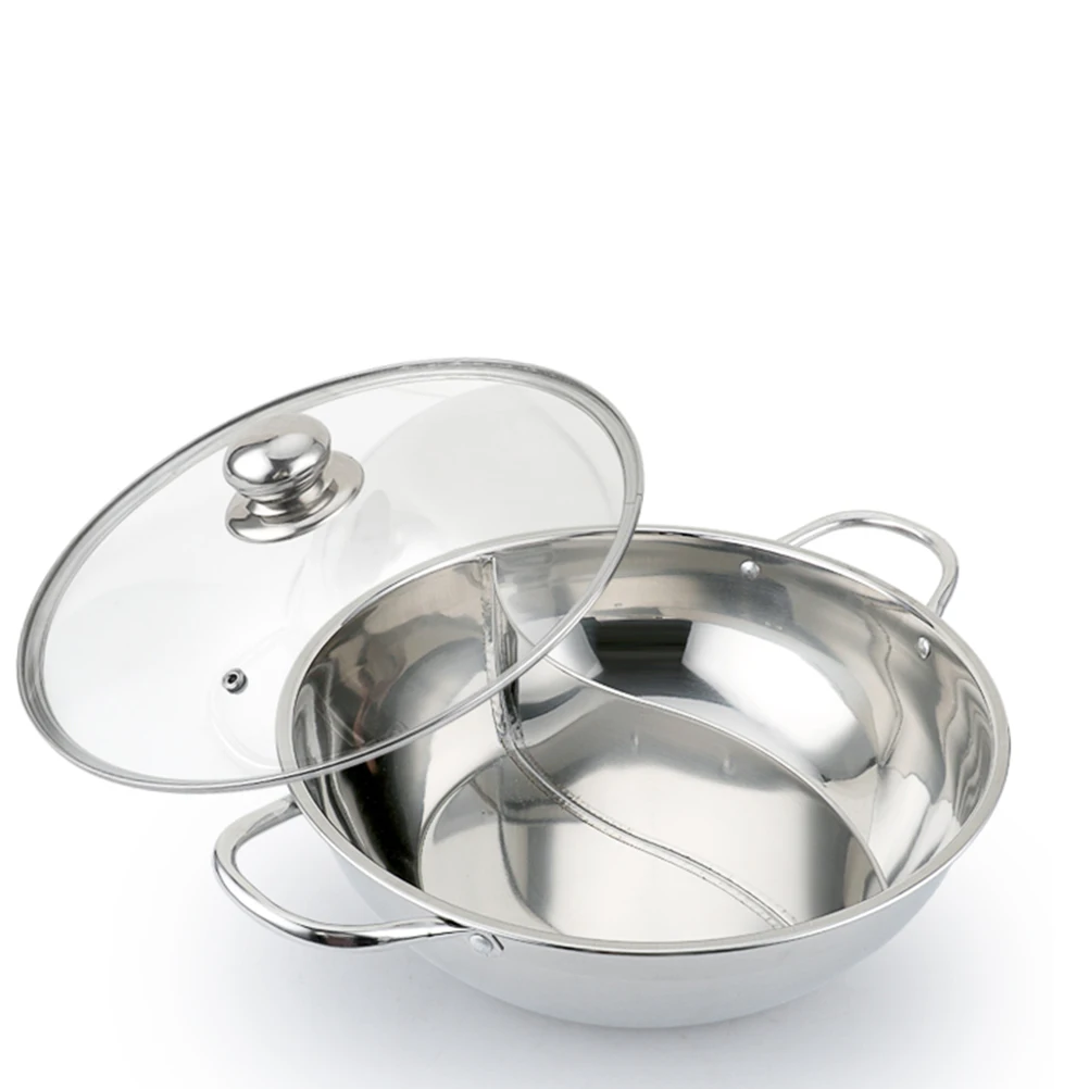 

30cm Stainless Steel Hot Pot Glass Lid Dual Flavor Divider Cookware for Family Party Restaurant Induction Gas Suitable