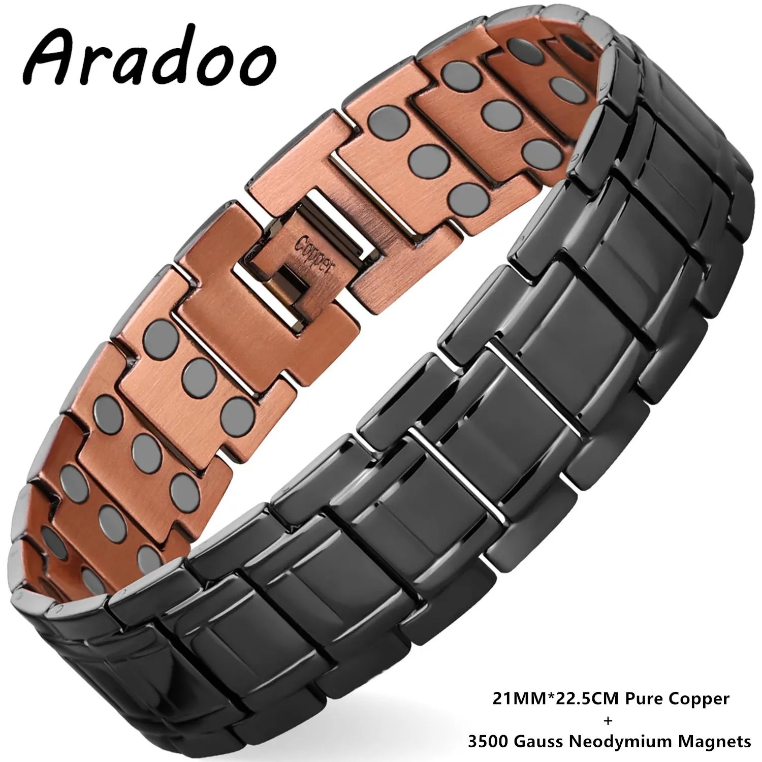 ARADOO Pure Copper Bracelet for Men with 3500 Gauss Strength Magnets Bracelet Jewelry Gifts
