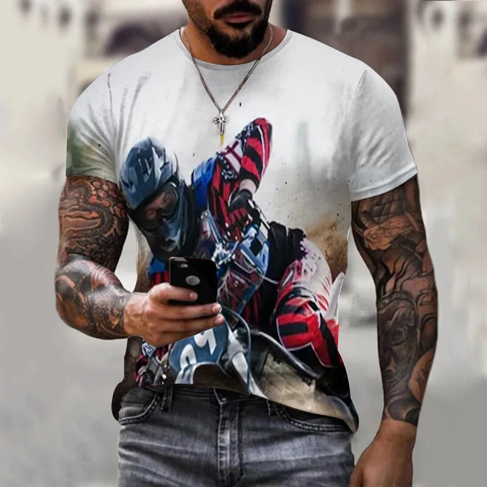 

European And American Street Fashion Men Cycling Wear Motorcycle Printed Short Sleeved T-shirt Loose Oversized Casual Sportswear