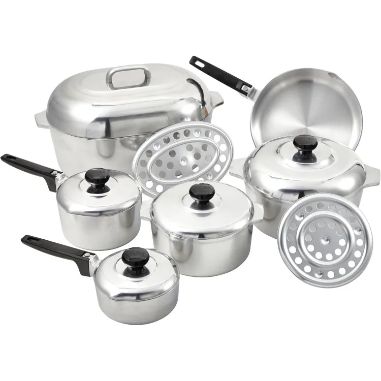 USA Heavy Duty 13-Piece Cast Aluminum Cajun Cookware Set, Silver