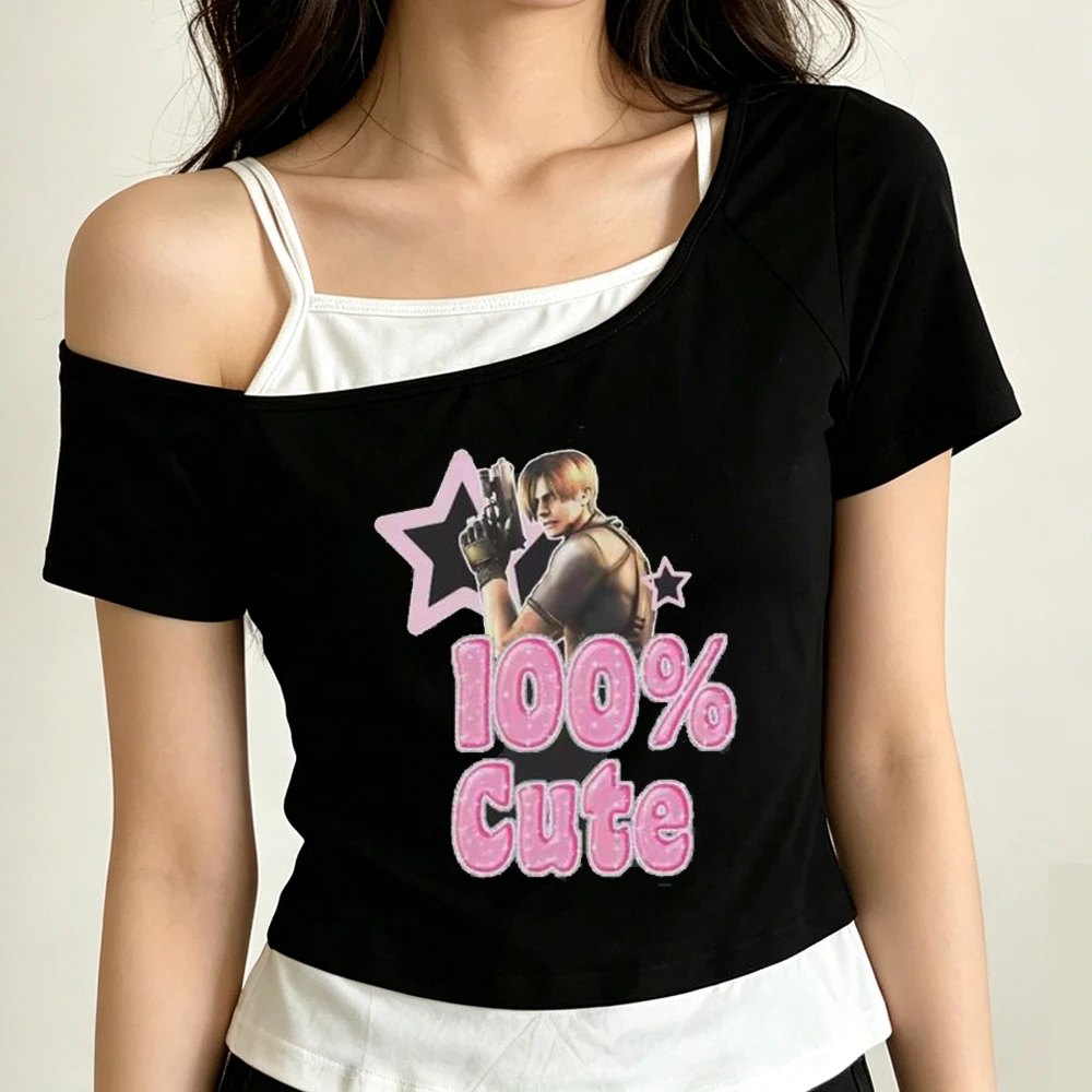Leon Kennedy crop top women gyaru jojifuku scene  manga cute top tees 2000s gyaru harajuku graphic manga