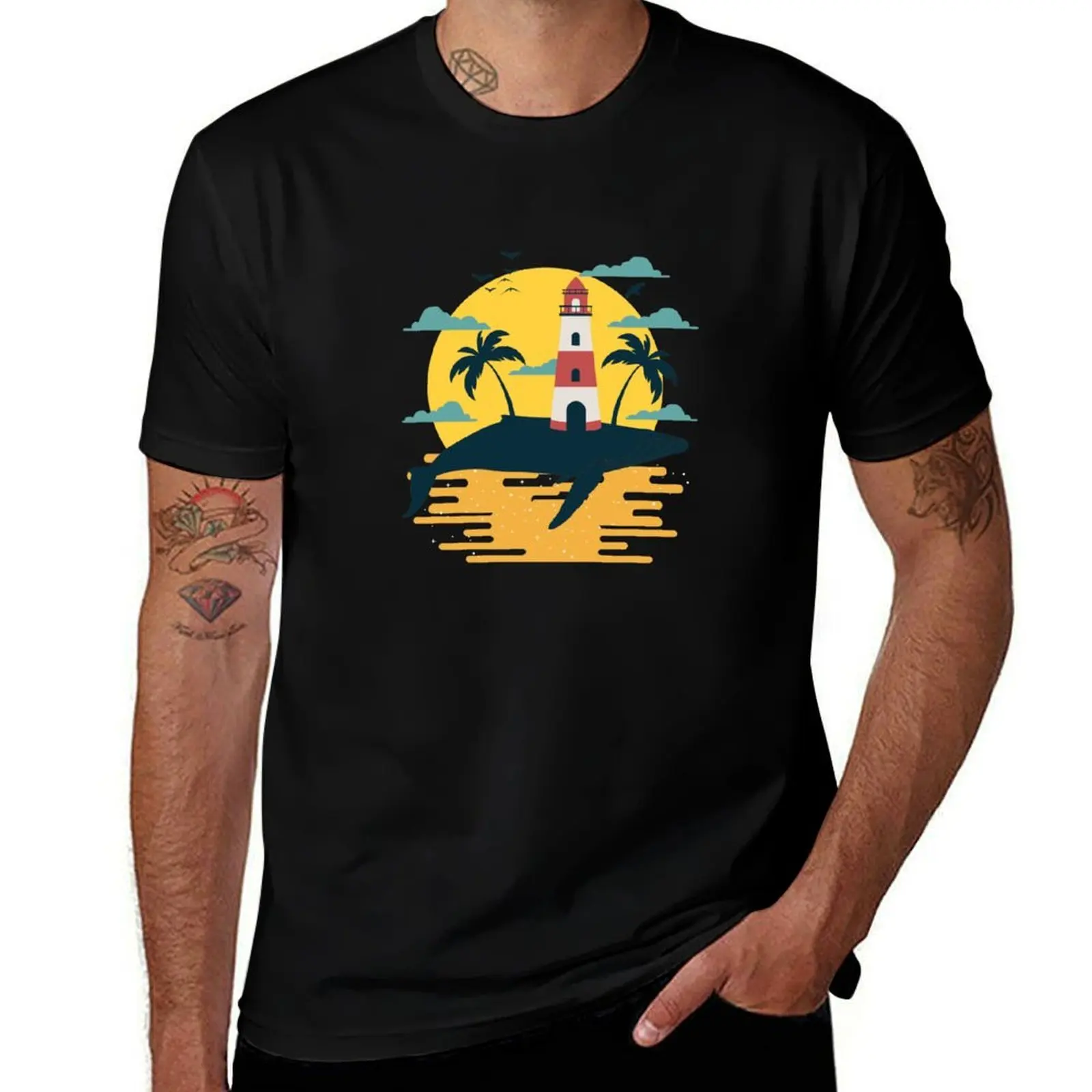 Whale Lighthouse T-Shirt man t shirts for men casual T-Shirt