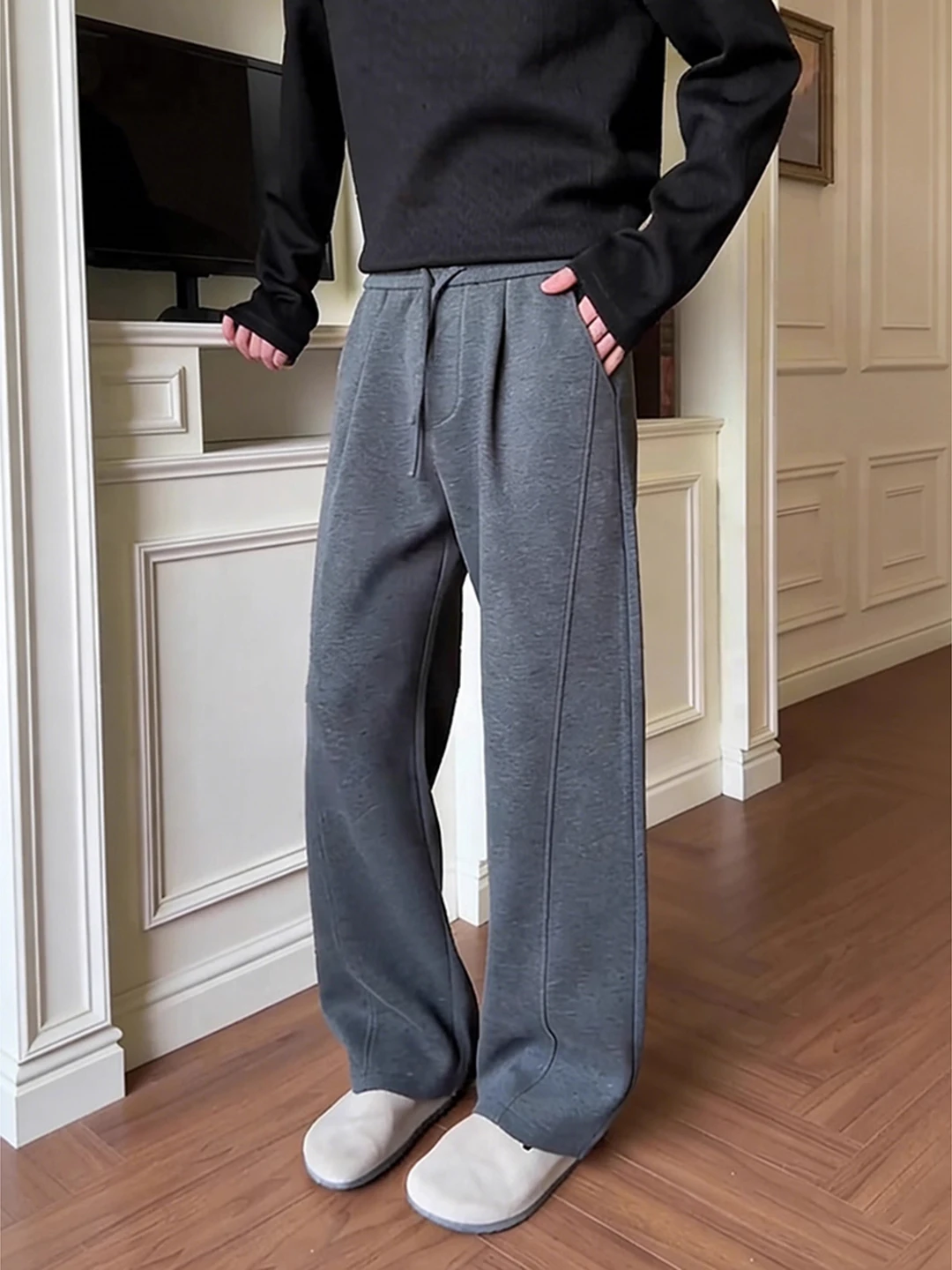 

Cleanfit American Sle Men's Winter Fce Lined Pleated Flared Casual Straight Leg Trousers Loose Fit Comfortable Pants