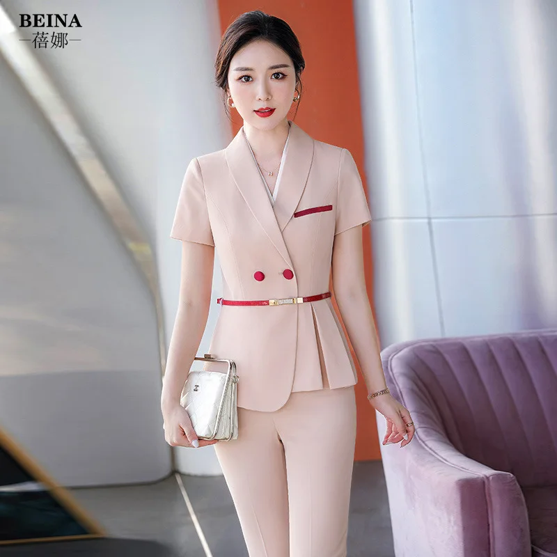 Professional Suit for Women Summer Elegant Short Sleeve Blazer Suit Dress Beauty Salon Jewelry Store Hotel Front Desk Workwear